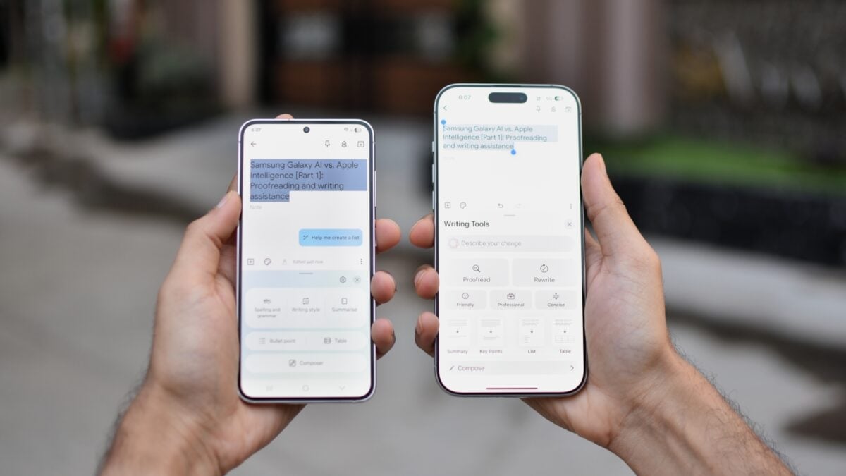 samsung galaxy ai vs apple intelligence – writing tools
