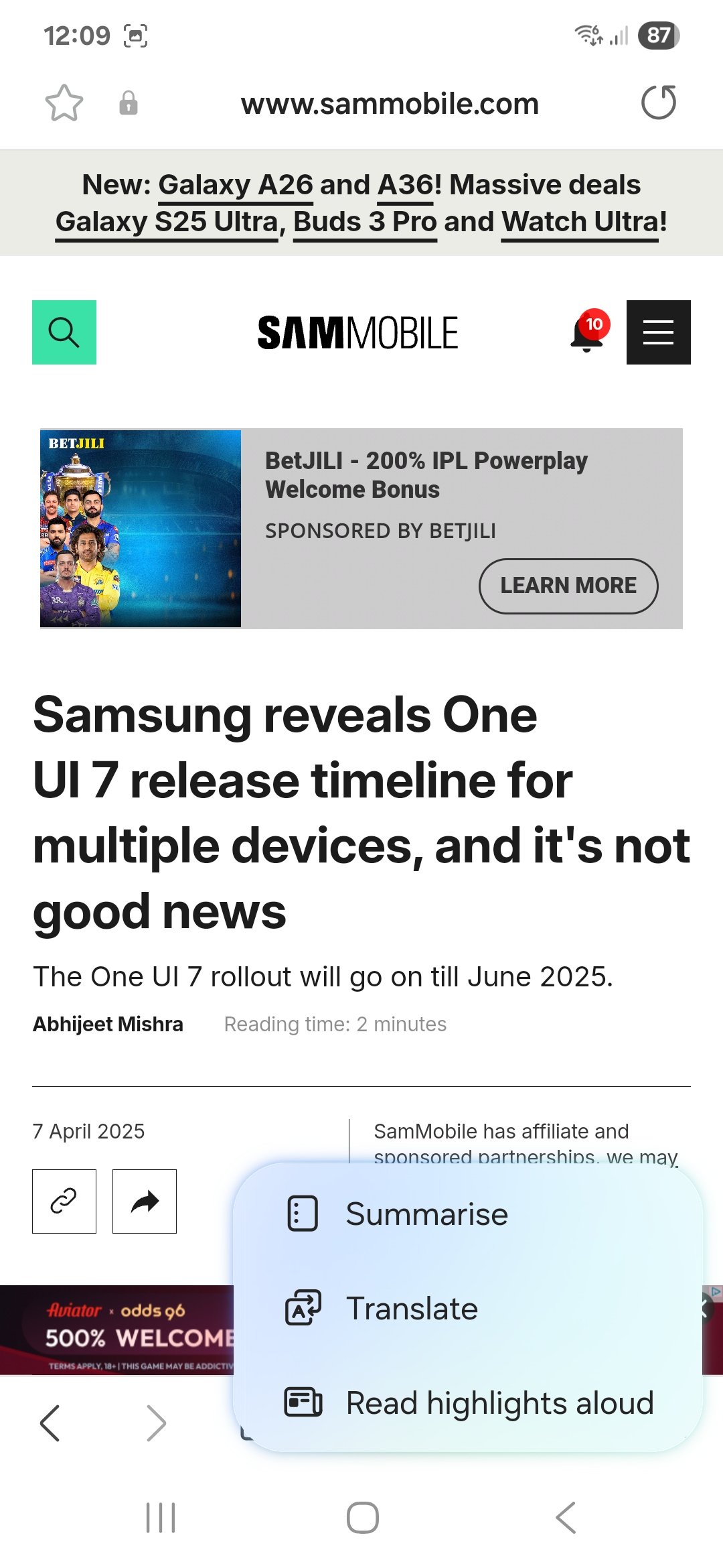 samsung galaxy s23 samsung galaxy ai writing assist (07) samsung internet webpage galaxy ai summary