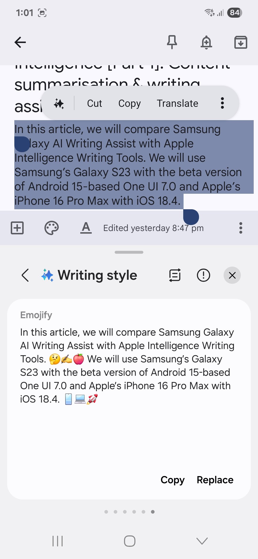 samsung galaxy s23 samsung galaxy ai writing assist (17) google keep galaxy ai writing style emojify